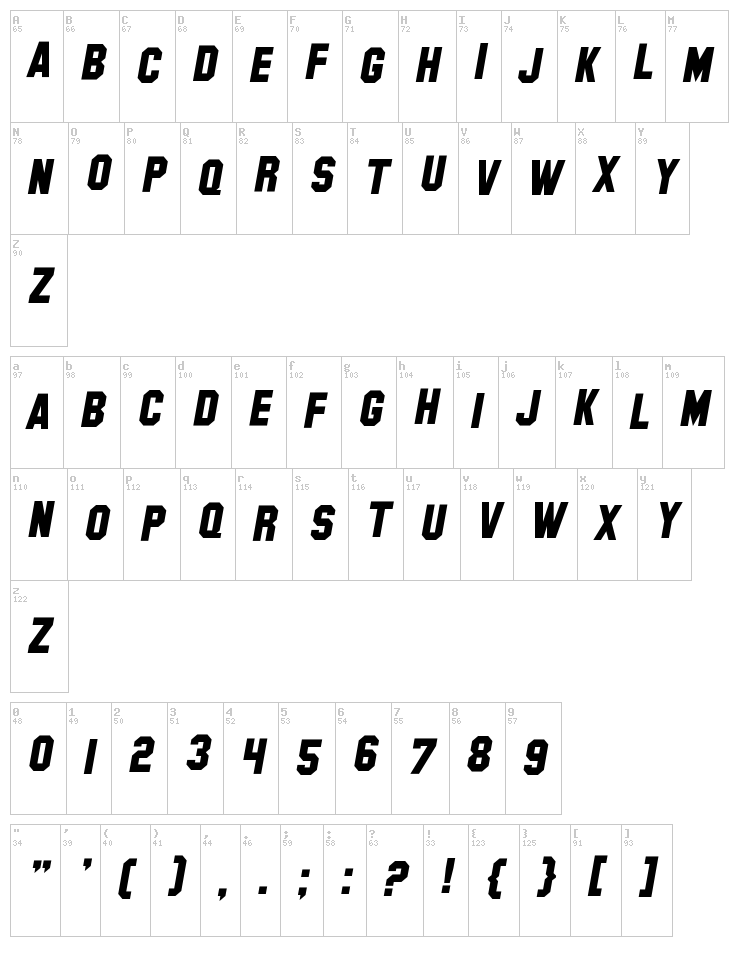 SF Hollywood Hills font map